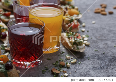 Summer drinks and toasts with fruits Summer drinks and toasts with fruits 92236804