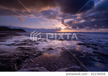 Romantic sunset on Palmachim beach, Israel 92236856