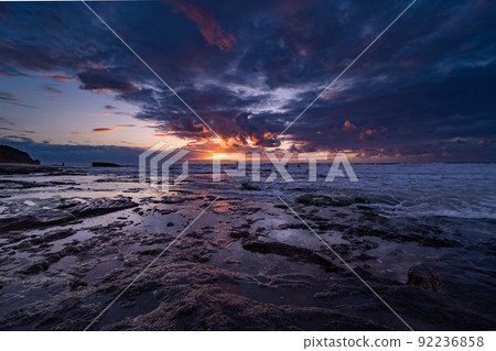 Romantic sunset on Palmachim beach, Israel Romantic sunset on Palmachim beach, Israel 92236858