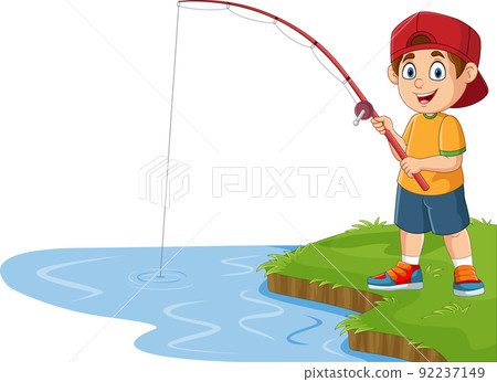 Cartoon little boy fishing on the lake Cartoon little boy fishing on the lake 92237149