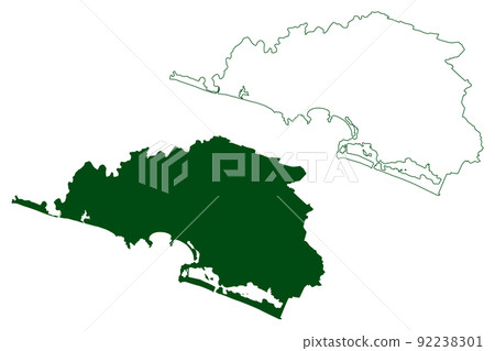 Manzanillo municipality (Free and Sovereign State of Colima, Mexico, United Mexican States) map vector illustration, scribble sketch Manzanillo map 92238301
