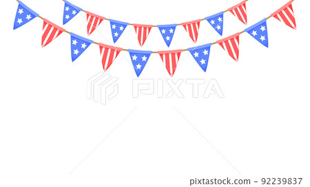 USA flag garland. US patriotic pennants chain. American party bunting decoration. United States flags for celebration. Vector background. USA flag garland. US patriotic pennants chain. American party bunting decoration. United States flags for celebration. Vector background. 92239837