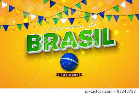 Brazil Independence Day Illustration with Colorful Party Flag and 3d Lettering on Yellow Background. 7 September National Celebration Vector Design for Banner, Greeting Card, Invitation or Holiday 92240788