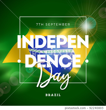 Brazil Independence Day Illustration with Flag and Typography Lettering on Green Background. 7th September National Celebration Vector Design for Banner, Greeting Card, Invitation or Holiday Poster. Brazil Independence Day Illustration with Flag and Typography Lettering on Green Background. 7th September National Celebration Vector Design for Banner, Greeting Card, Invitation or Holiday Poster. 92240803
