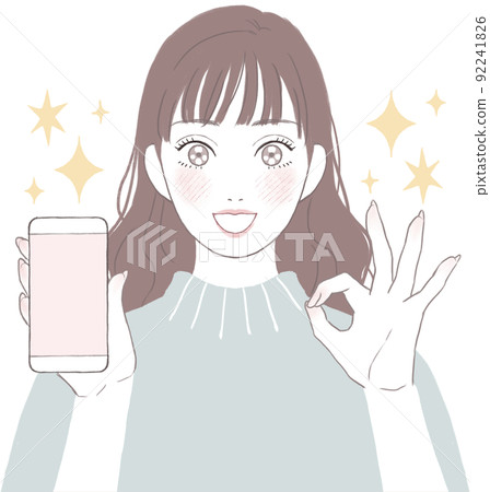 A woman with shining eyes and a smartphone OK pose ver A woman with shining eyes and a smartphone OK pose ver 92241826