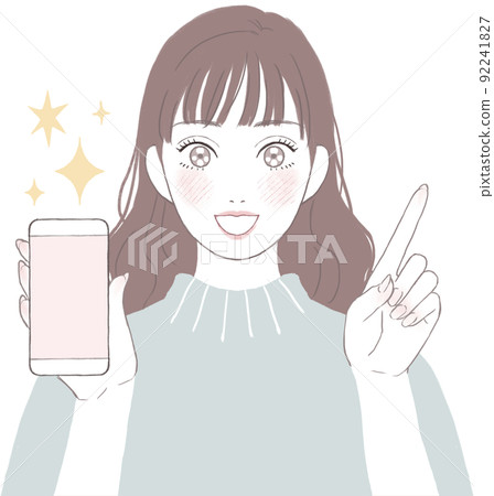 A woman pointing with a smartphone with bright eyes ver A woman pointing with a smartphone with bright eyes ver 92241827