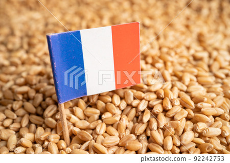 Grains wheat with France flag, trade export and economy concept. 92242753