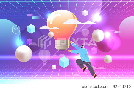 businessman in virtual reality glasses find lightbuld creative idea new innovative project vr vision headset innovation metaverse 92243710