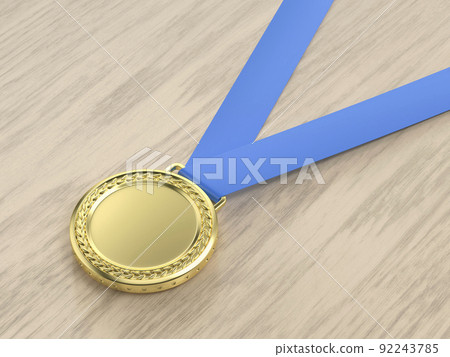 Gold medal on wood background 92243785