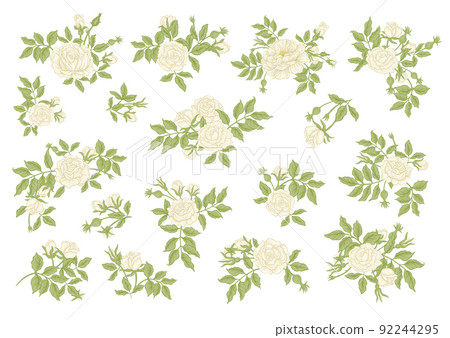 Roses flowers on branches. Millefleurs trendy floral design Roses flowers on branches. Millefleurs trendy floral design 92244295