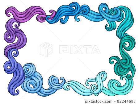 Frame with wave line curls. Color striped texture. 92244693