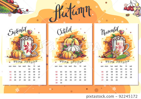 2022 Calendar Autumn Coffee mug, gingerbread cookie, cinnamon sticks 2022 Calendar Autumn Coffee mug, gingerbread cookie, cinnamon sticks 92245172