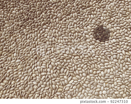 texture, small, gray stones are laid out in a figure. stones with a brown spot, panels with concrete. 3d texture, background texture, small, gray stones are laid out in a figure. stones with a brown spot, panels with concrete. 3d texture, background 92247310