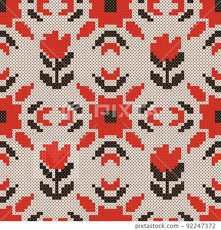Cross stitch Ukrainian folk seamless vector… - Stock Illustration