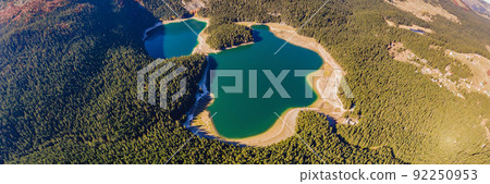 Aerial view on Black lake in National park Durmitor. Montenegro. Travel around Montenegro concept BANNER, LONG FORMAT Aerial view on Black lake in National park Durmitor. Montenegro. Travel around Montenegro concept BANNER, LONG FORMAT 92250953