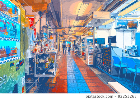 Illustrations of people and landscapes enjoying shopping in Akihabara on holidays Illustrations of people and landscapes enjoying shopping in Akihabara on holidays 92253265