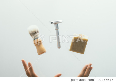set for shaving with metal safe razor, wooden brush and soap. set for shaving with metal safe razor, wooden brush and soap. 92256647