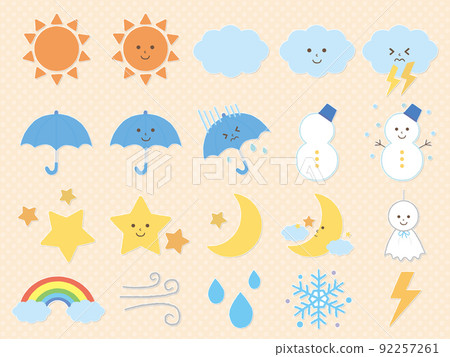 貼紙風格天氣圖標集 貼紙風格天氣圖標集 92257261