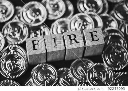 FIRE and coin monochrome background FIRE and coin monochrome background 92258093