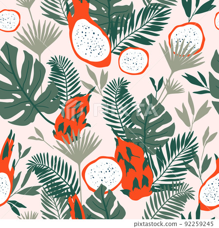 Seamless pattern with tropical spirit. Jungle leaves and palms. Ideal for wallpaper or wrapping paper. 92259245