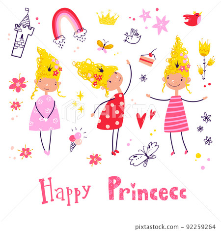Little cute princess doodle collection. Vector childish illustration Little cute princess doodle collection. Vector childish illustration 92259264