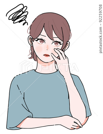 一位擔心壓力_皮膚問題_身體狀況不佳_的年輕女性的插圖 92259708
