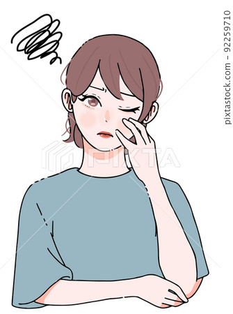 一位擔心壓力_皮膚問題_身體狀況不佳_的年輕女性的插圖 一位擔心壓力_皮膚問題_身體狀況不佳_的年輕女性的插圖 92259710