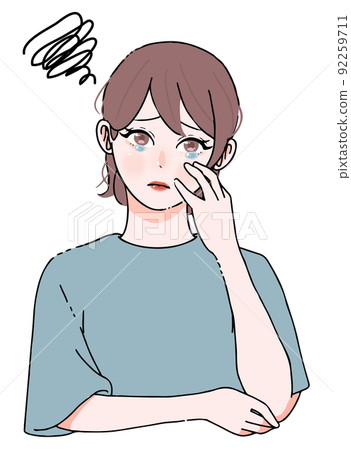 一位擔心壓力_皮膚問題_身體狀況不佳_的年輕女性的插圖 一位擔心壓力_皮膚問題_身體狀況不佳_的年輕女性的插圖 92259711