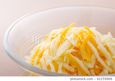 Mixed cheese in a glass bowl Mixed cheese in a glass bowl 92259906