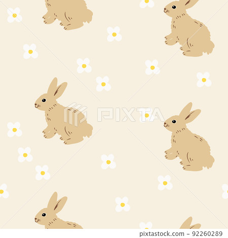 Rabbit and white flower seamless pattern 92260289