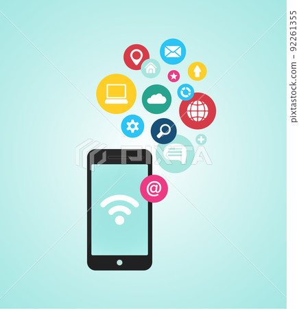 smartphone device with applications (app) icons smartphone device with applications (app) icons 92261355