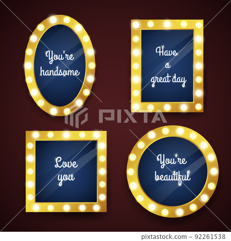 Vector set of mirrors with electric bulbs 92261538