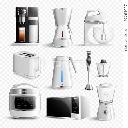 White Household Kitchen Appliances Transparent Icon Set 92261637