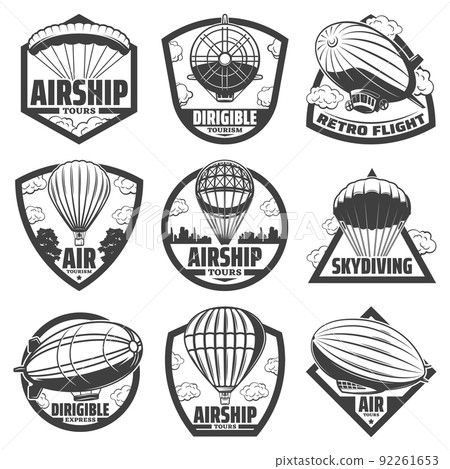 Vintage Monochrome Airship Labels Set 92261653