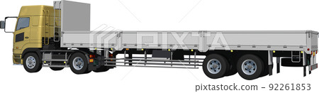 金色拖拉機 2 軸和銀色拖車 2 軸的大型貨物切口圖像插圖 92261853