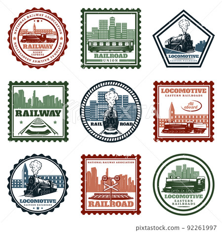Vintage Locomotive Stickers And Stamps Set 92261997
