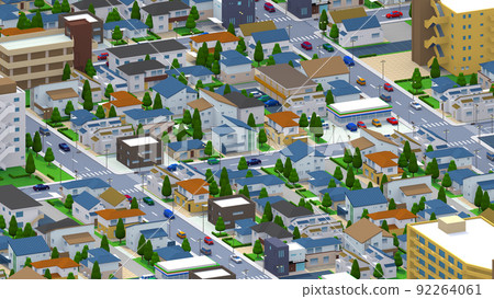 住宅區城市景觀鳥瞰住宅等距背景 住宅區城市景觀鳥瞰住宅等距背景 92264061