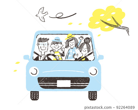 A family of four enjoying a drive in a car A family of four enjoying a drive in a car 92264089