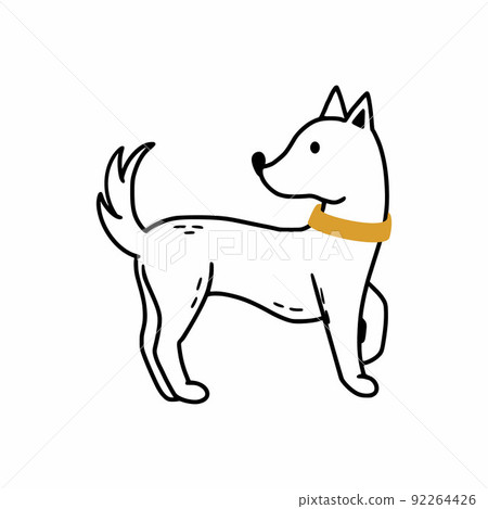Puppy with  collar on white background. Cute dog in doodle style. Coloring book for children. 92264426
