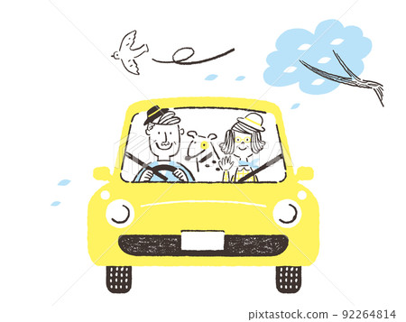 Senior couple enjoying a drive in a car 92264814