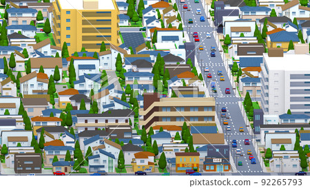 住宅區城市景觀鳥瞰住宅等距背景 住宅區城市景觀鳥瞰住宅等距背景 92265793