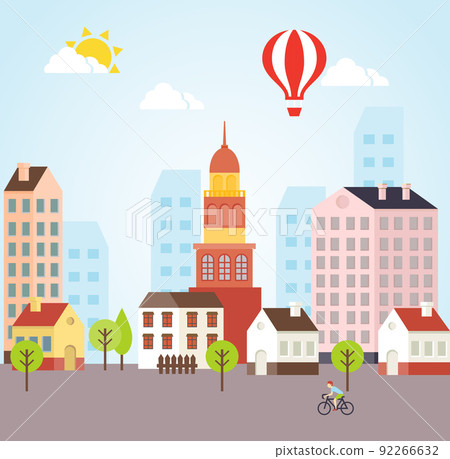 Seamless Vector Sunny Town Landscape Background 92266632