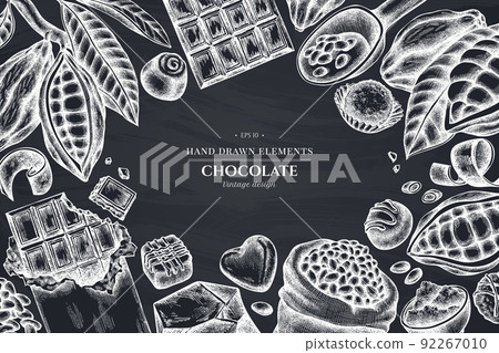 Monochrome design with chalk cocoa beans, cocoa, chocolate, chocolate candies Monochrome design with chalk cocoa beans, cocoa, chocolate, chocolate candies 92267010