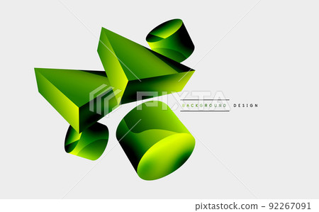 3d vector minimalist geometric abstract background. Triangle, cylinder, pyramid basic shape composition. Trendy techno business template for wallpaper, banner, background or landing 92267091