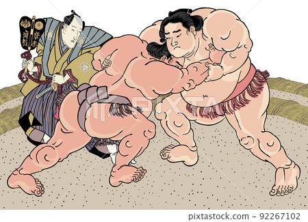 相撲繪、浮世繪、歌川國典（日越力也、岩戶峰右衛門、接近地圖） 92267102