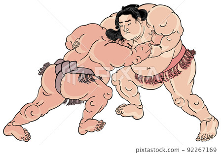Sumo-e Ukiyo-e Kunisada Utagawa (Rikiya Hiodoshi vs. Mineemon Iwatoyama) 白色背景 92267169