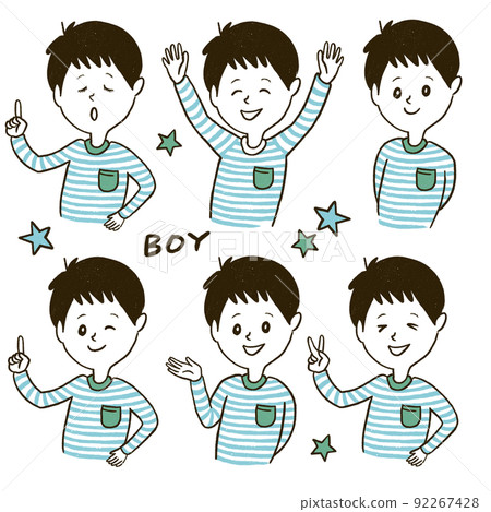 Illustration of a boy on the upper body with different facial expressions Illustration of a boy on the upper body with different facial expressions 92267428