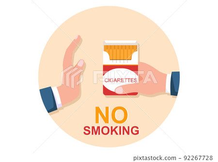 Stop Smoking or No Cigarettes for Fight Against Unhealthy Smoker Habit, Medical and as an Early Warning in Flat Cartoon Illustration 92267728