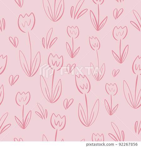 seamless pattern with daisy tulip flowers hand drawn doodle style seamless pattern with daisy tulip flowers hand drawn doodle style 92267856