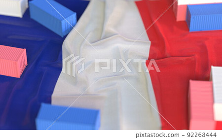 Flag of France and small cargo containers, export or import related 3D rendering 92268444
